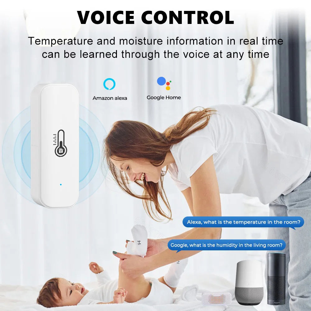 Tuya Zigbee or WiFi Temperature Humidity Sensor Home Connected Thermometer Compatible With Smart Life Alexa Google Assistant - TeaFlow