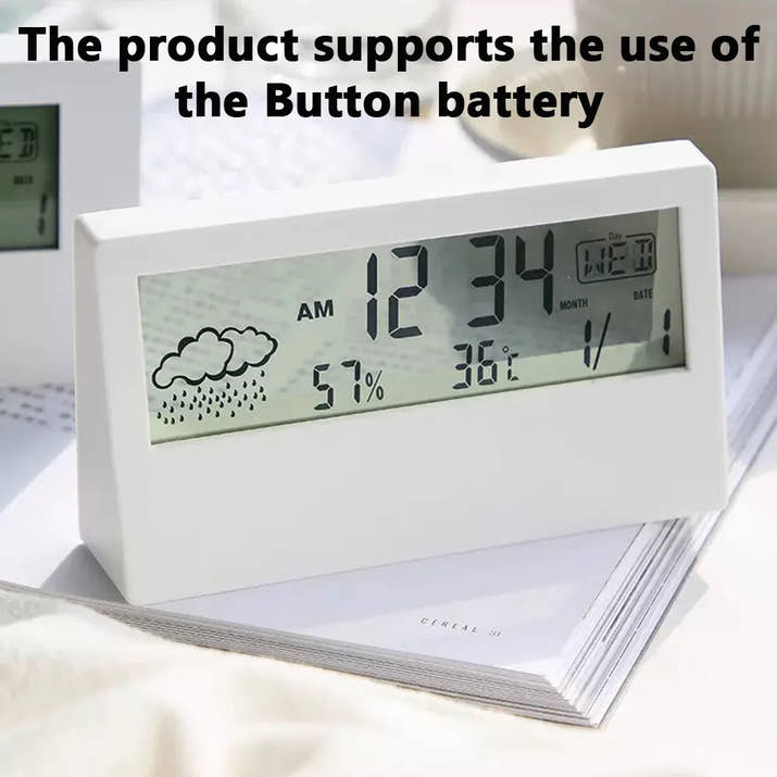LED Digital Thermometer Clock - Temperature Humidity Monitor with Alarm - TeaFlow