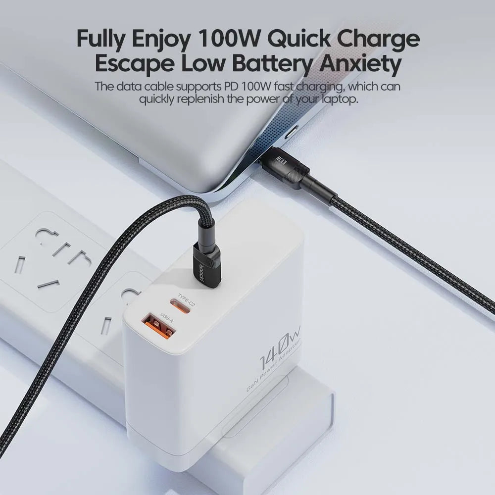 Toocki 100W USB-C to USB-C Fast Charging Cable - PD 3.0 Quick Charge - TeaFlow
