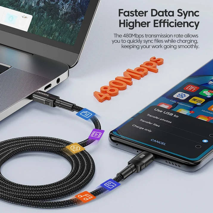 Toocki 100W USB-C to USB-C Fast Charging Cable - PD 3.0 Quick Charge - TeaFlow