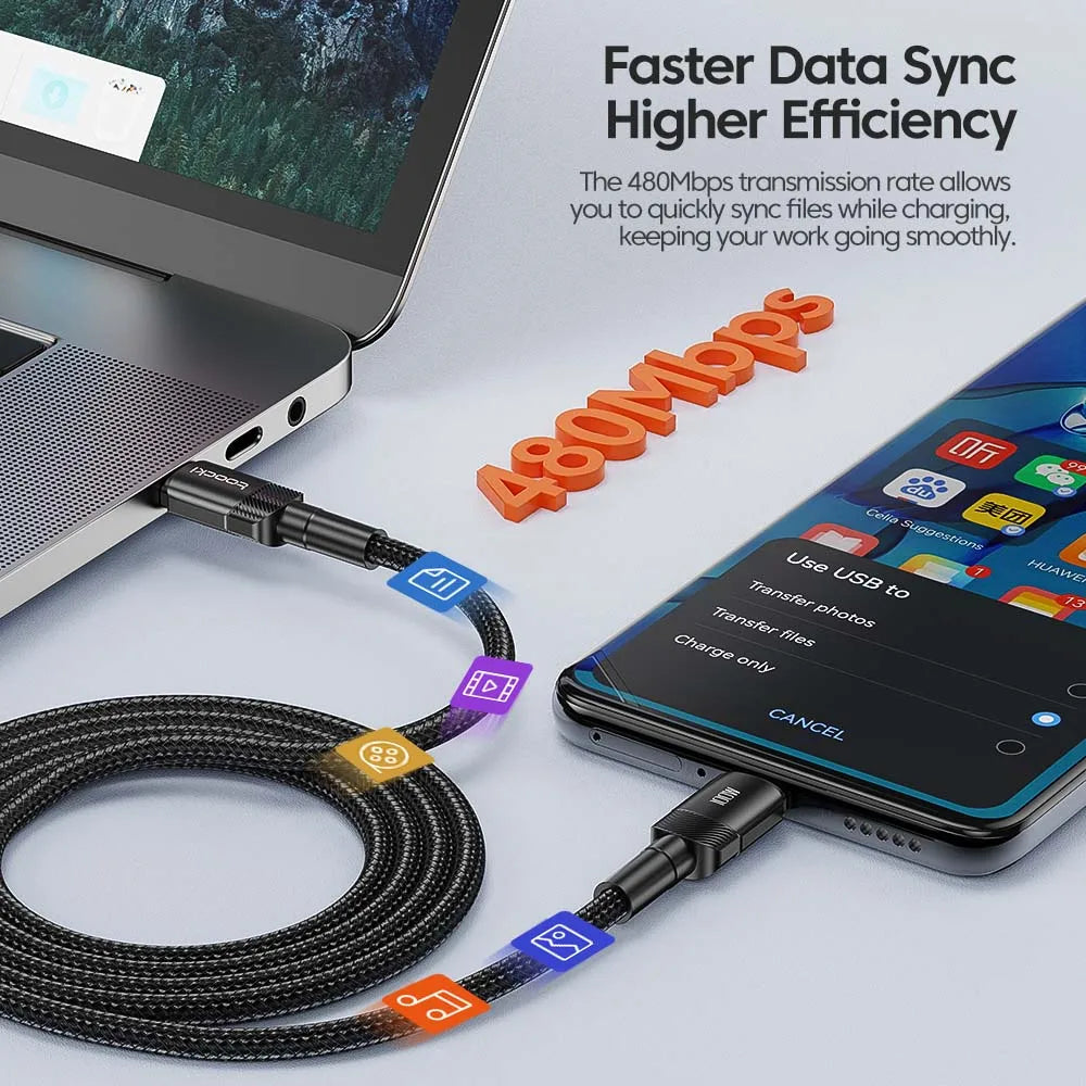 Toocki 100W USB-C to USB-C Fast Charging Cable - PD 3.0 Quick Charge - TeaFlow