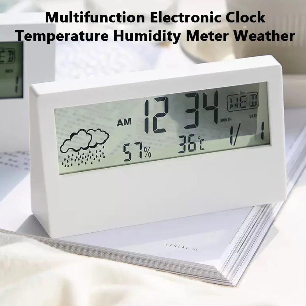 LED Digital Thermometer Clock - Temperature Humidity Monitor with Alarm - TeaFlow