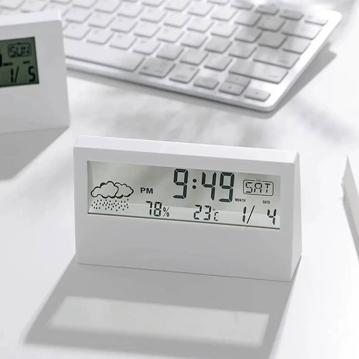 LED Digital Thermometer Clock - Temperature Humidity Monitor with Alarm - TeaFlow