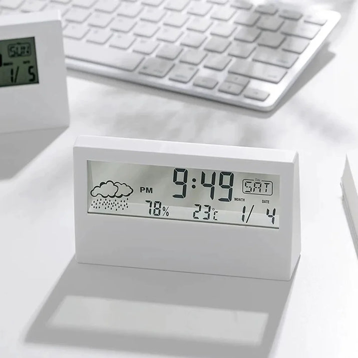 LED Digital Thermometer Clock - Temperature Humidity Monitor with Alarm - TeaFlow