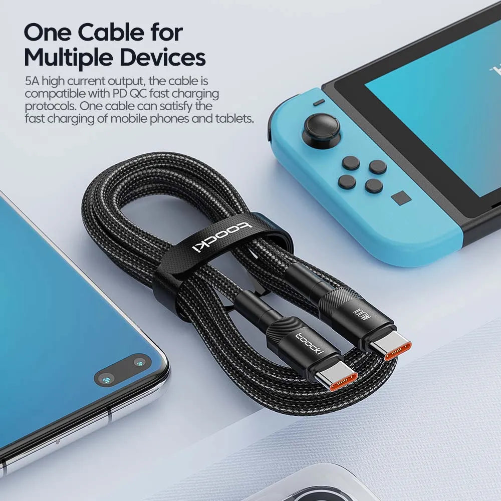 Toocki 100W USB-C to USB-C Fast Charging Cable - PD 3.0 Quick Charge - TeaFlow