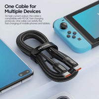 Toocki 100W USB-C to USB-C Fast Charging Cable - PD 3.0 Quick Charge - TeaFlow