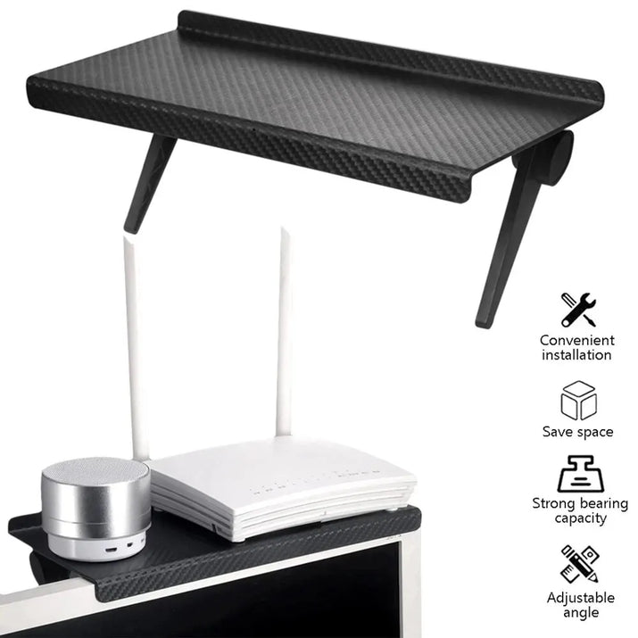 Computer Monitor Storage Rack - No-Drill Desk Organizer for Router & Set-Top Box - TeaFlow