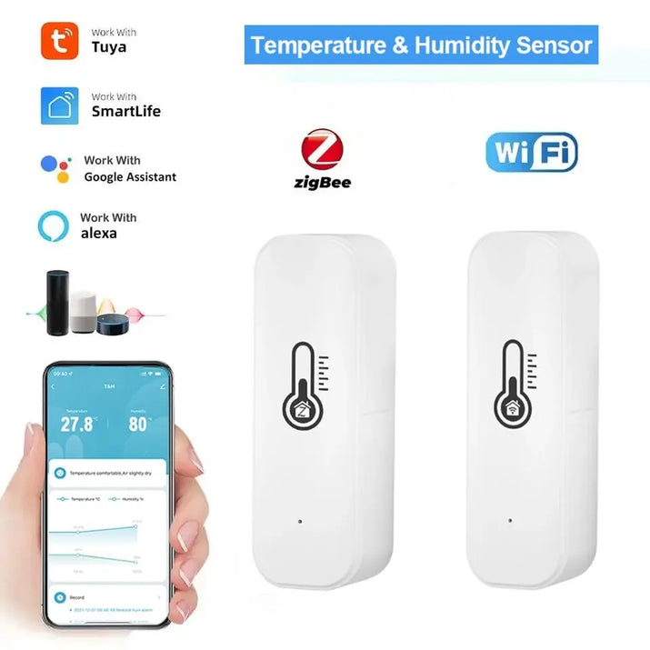 Tuya Zigbee or WiFi Temperature Humidity Sensor Home Connected Thermometer Compatible With Smart Life Alexa Google Assistant - TeaFlow
